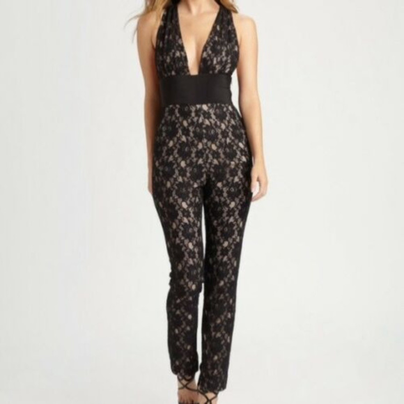 💋 BCBG MAX AZRIA Black Lace Jumpsuit 12 NWT $399 RARE 💋